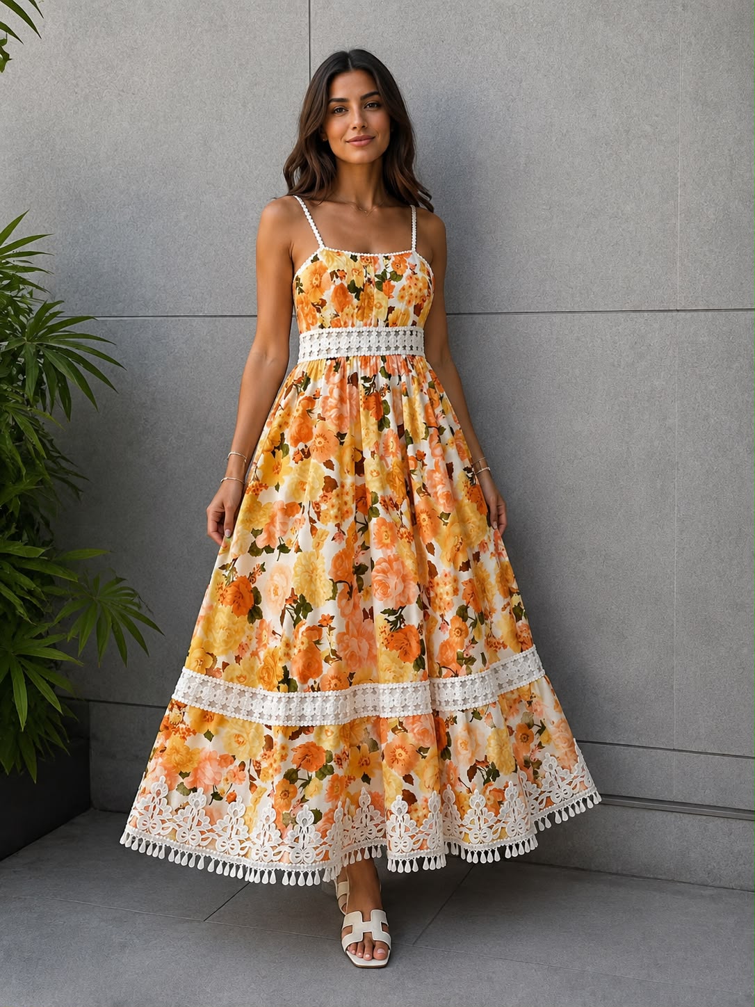 Zimmermann Floral Print Lace-Trimmed Strap Maxi Dress