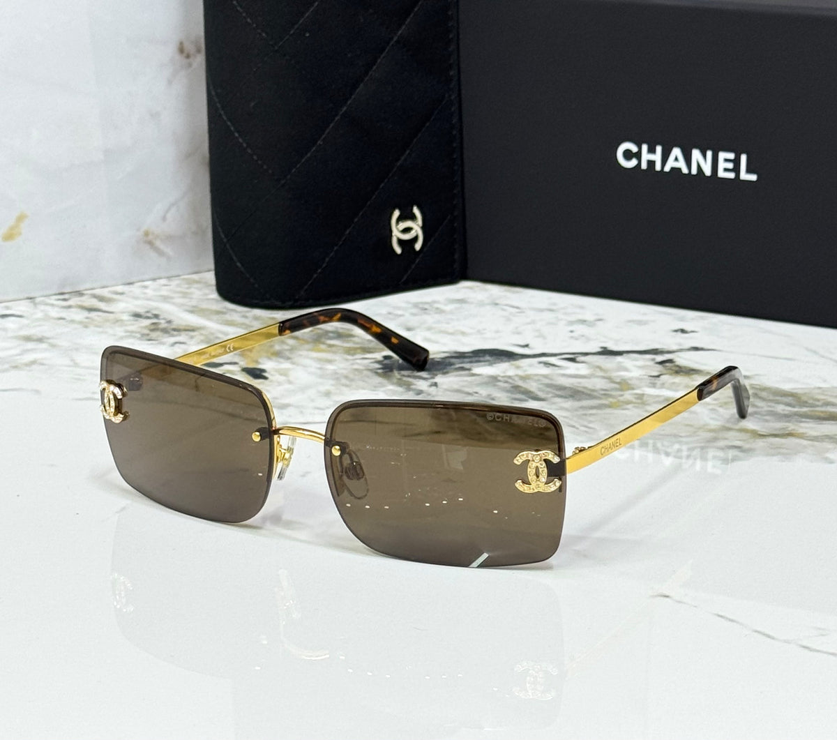 Chanel Rimless Gradient Square Sunglasses with CC