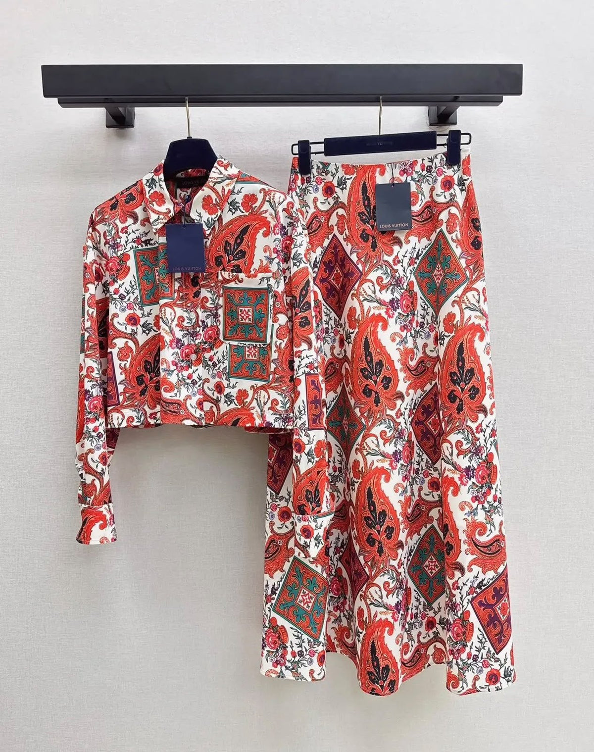 Louis Vuitton Bandana Paisley Printed Cropped Shirt & Maxi Skirt Set