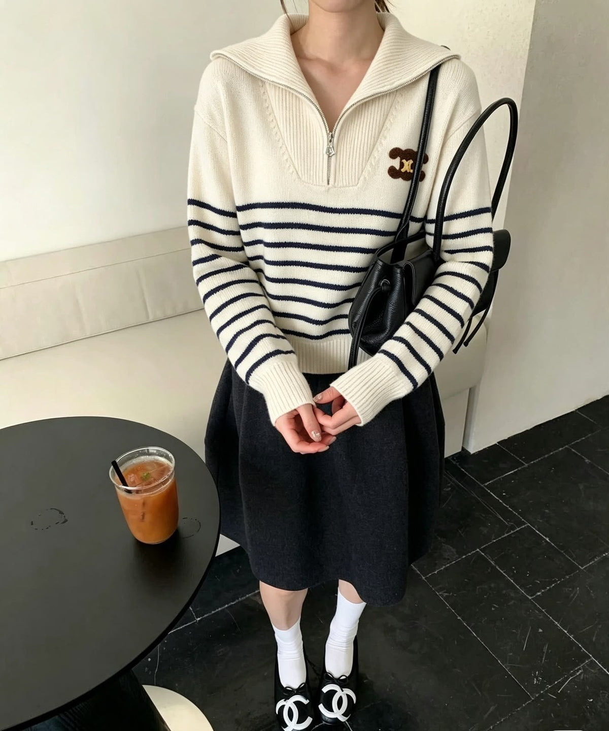 Celine Striped Half-Zip Sweater