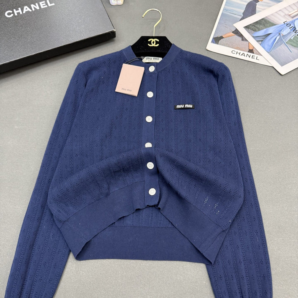 Miu Miu Pointelle Knit Button-Down Cardigan