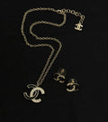 Chanel CC Black Enamel Crystal Necklace and Earrings Set