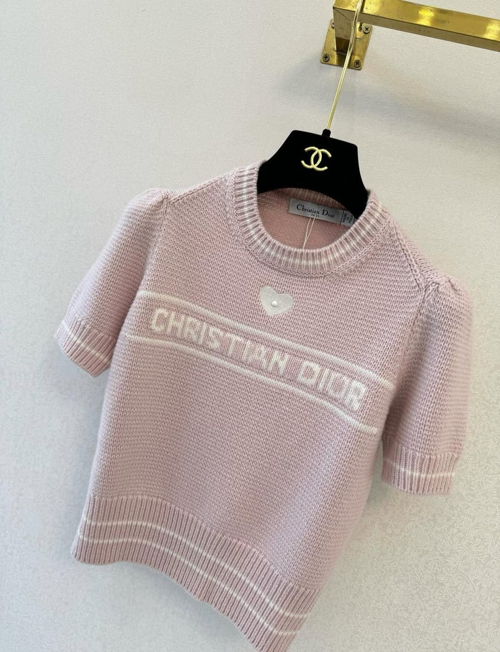 Christian Dior Short-Sleeved Pink Knit Sweater