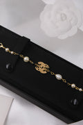 Chanel-Inspired Pearl Bracelet with Gold CC Charm