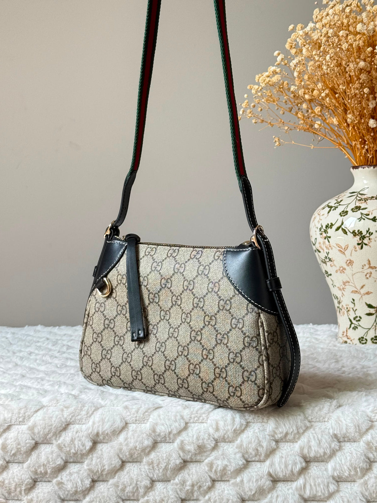 Gucci GG Supreme Tote Bag with Web Stripe Shoulder Strap