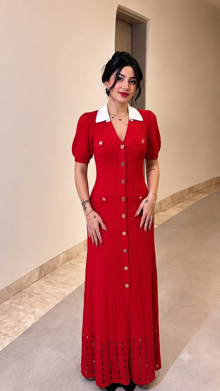 SANDRO  Red Knit Long Dress