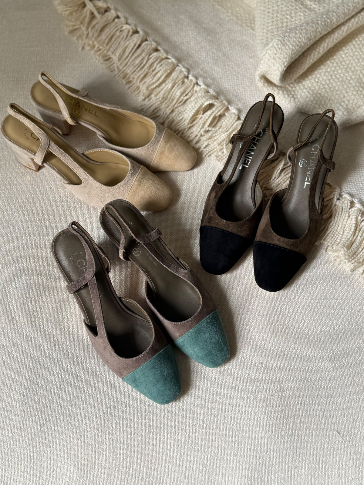 Chanel Two-Tone Suede Slingback Pumps