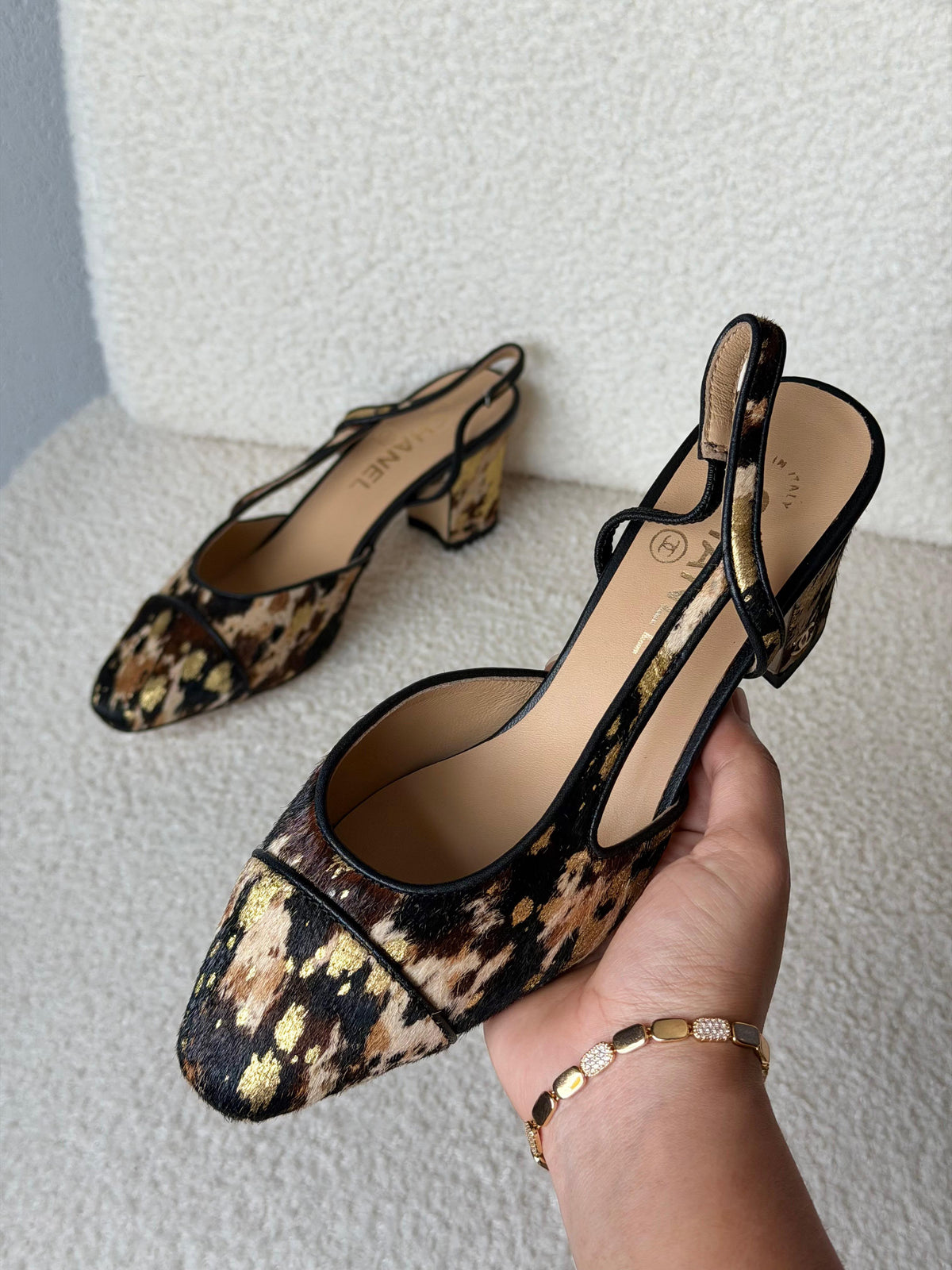 Chanel Metallic Tweed Slingback Pumps
