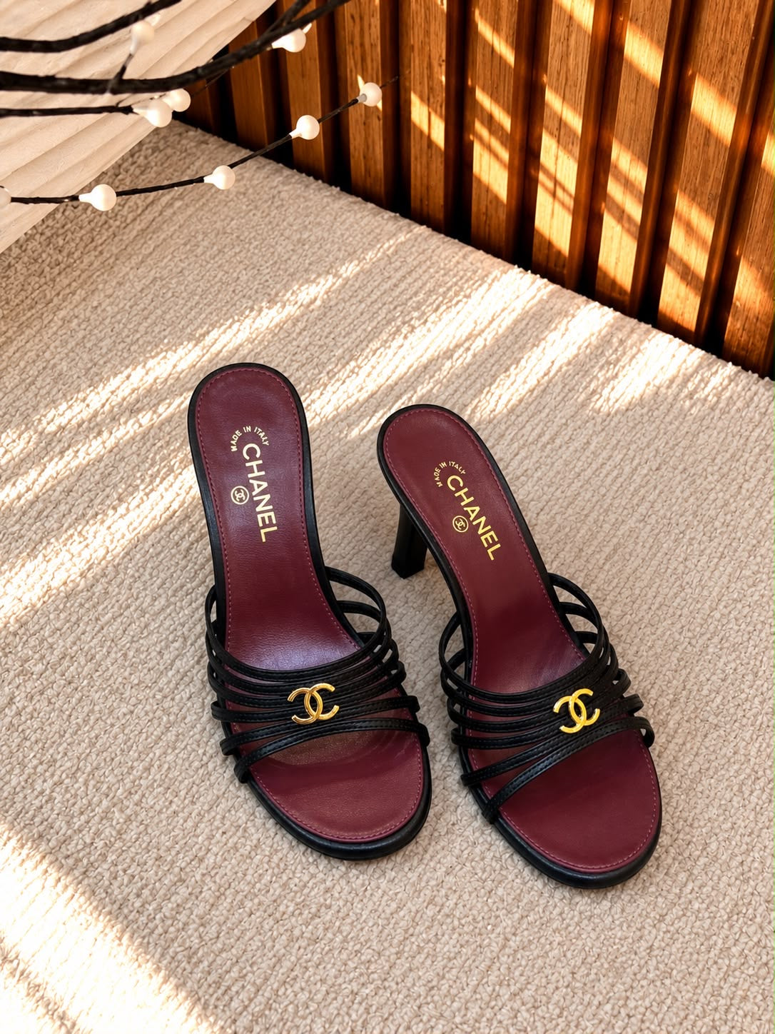 Chanel Strappy Mules with CC Logo