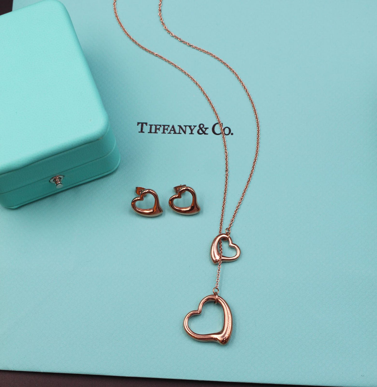 Tiffany & Co. Open Heart Pendant Necklace & Earrings Set