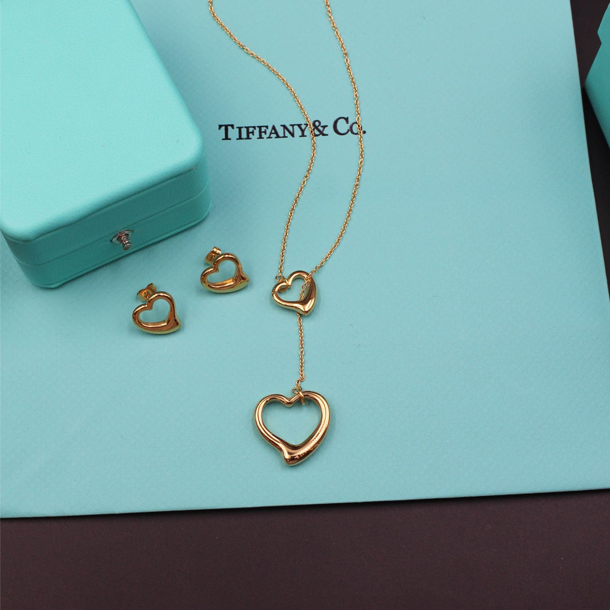 Tiffany & Co. Open Heart Pendant Necklace & Earrings Set