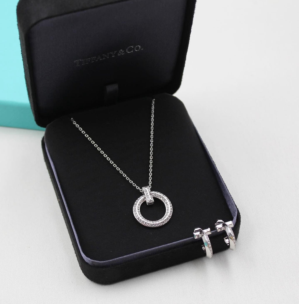 Tiffany & Co. Pavé Diamond Circle Pendant Necklace & Earrings Set