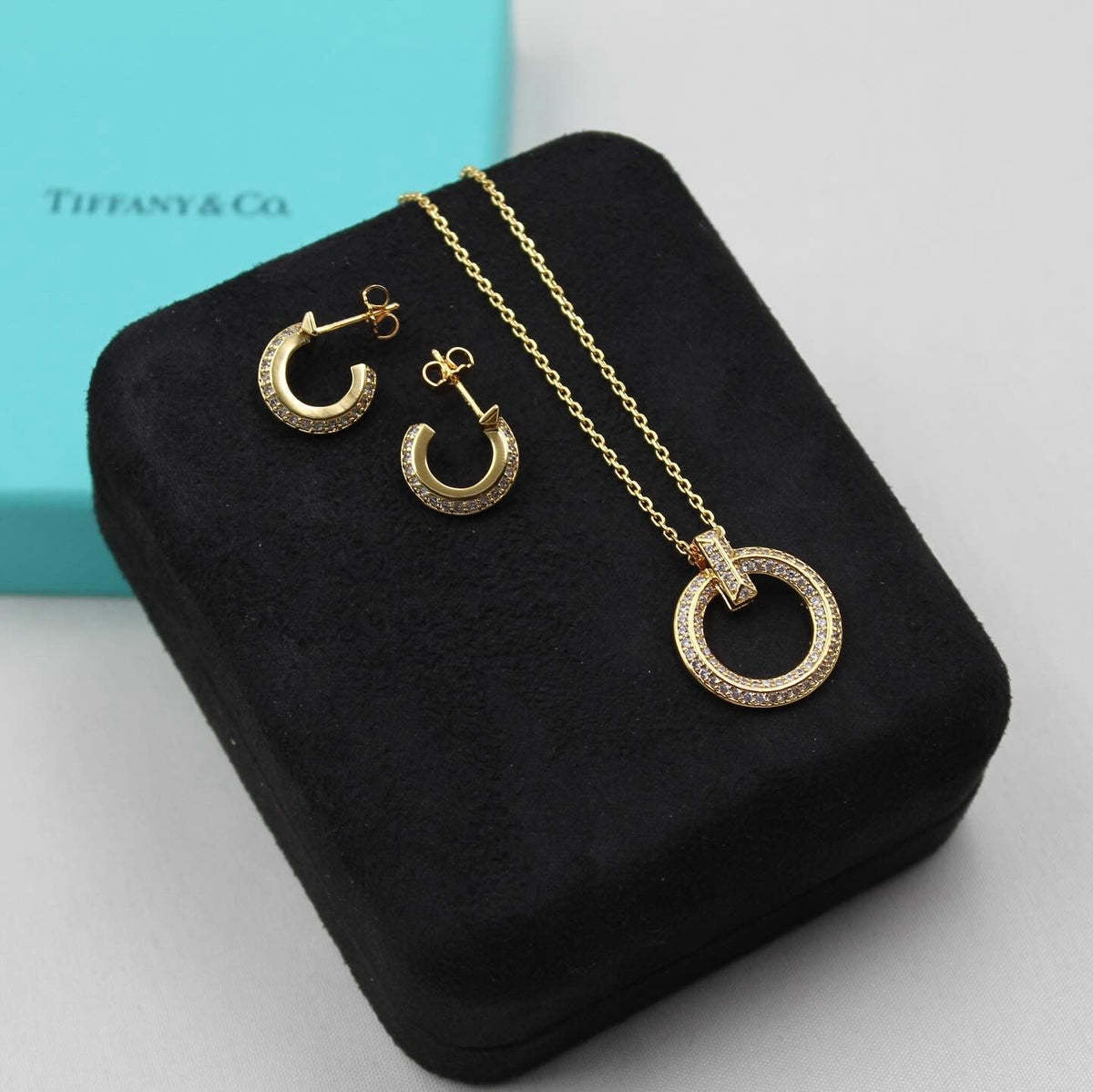 Tiffany & Co. Pavé Diamond Circle Pendant Necklace & Earrings Set