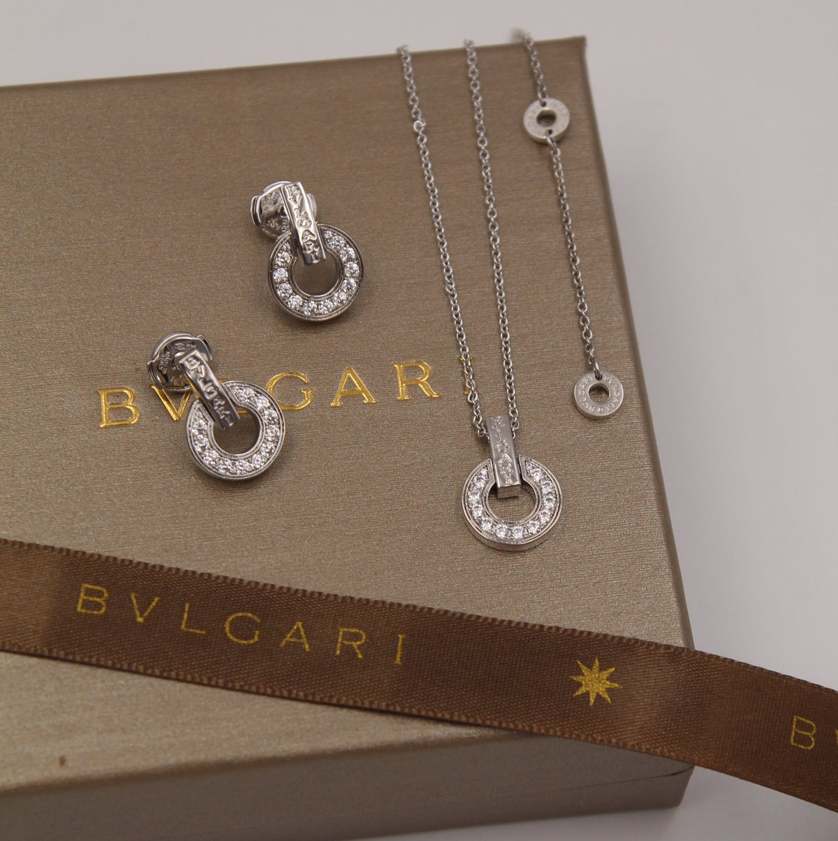 BVLGARI -Tone Pave Circular Pendant Necklace and Earrings Set