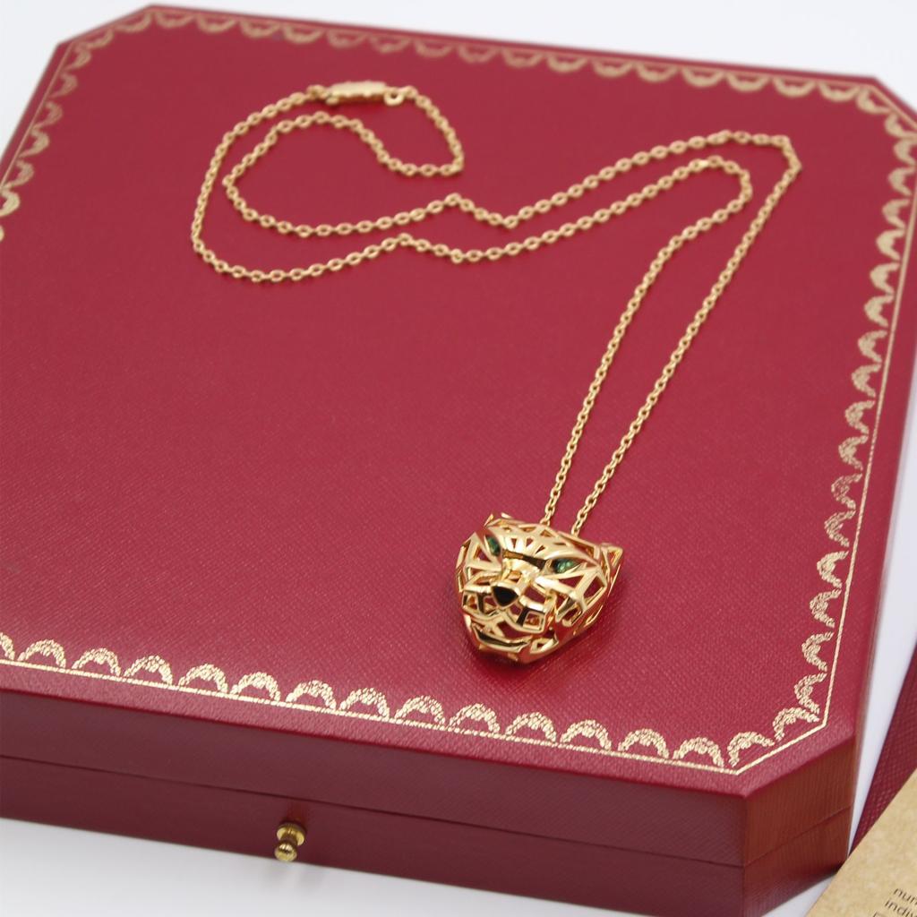 Cartier Gold Tone Openwork Panther Head Necklace