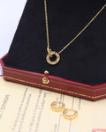 Cartier Gold Tone Embellished Circle Necklace and Hoop Earrings Set