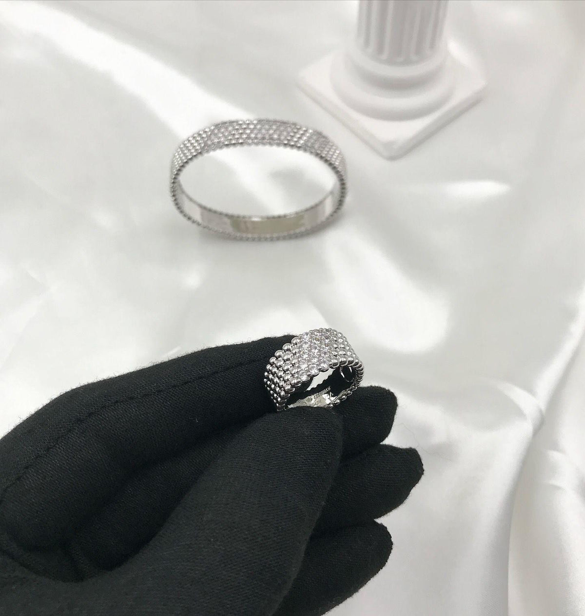 Van Cleef Beaded Pave Rose Ring and Bracelet Set