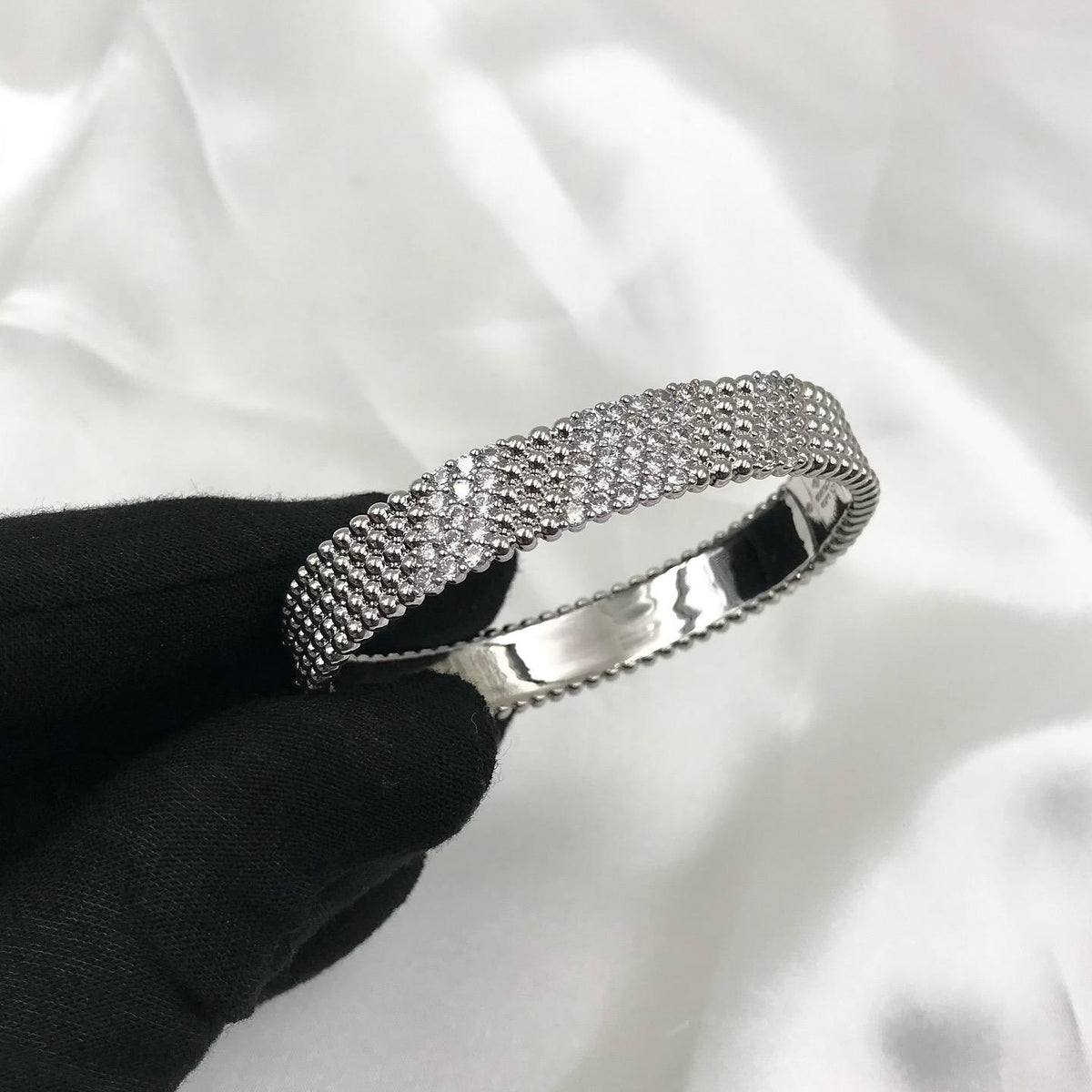 Van Cleef Beaded Pave Silver Bracelet