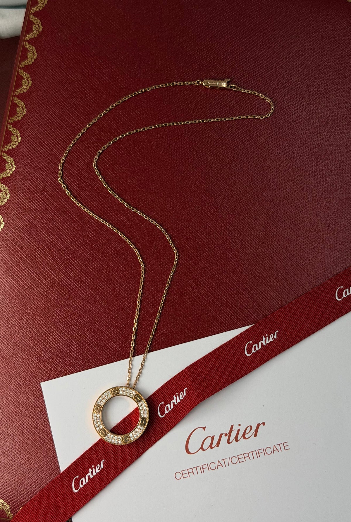 Cartier Rose Gold Tone Embellished Screw Circle Necklace