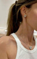 Cartier Silver Tone Panther Head Necklace and Earrings Set
