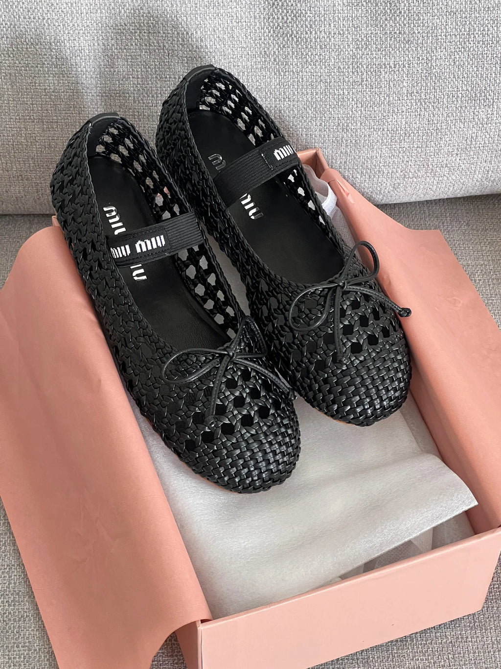 Miu Miu Ballet Flats Woven Mordoré Nappa Leather