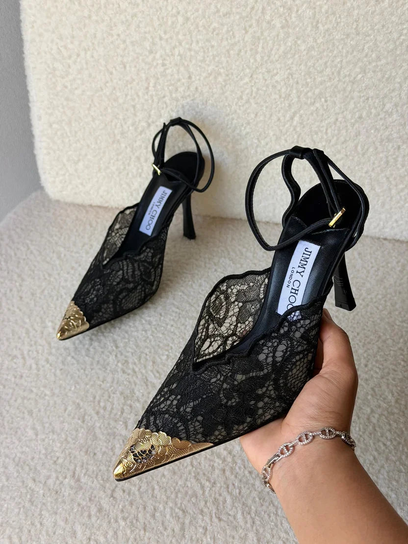 Jimmy Choo Black Faiz 100 Lace Pumps