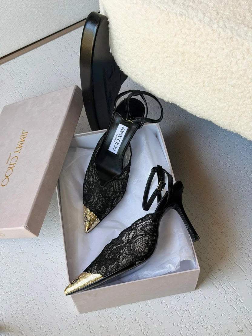 Jimmy Choo Black Faiz 100 Lace Pumps