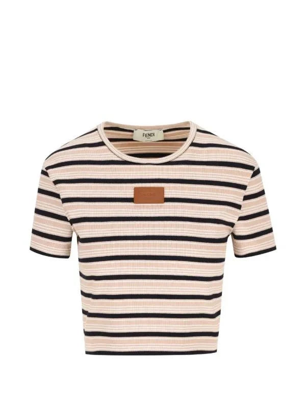 FENDI Striped logo-patch T-shirt