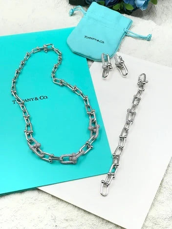 Tiffany & Co. Hardware Silver Necklace, Bracelet, and Earrings