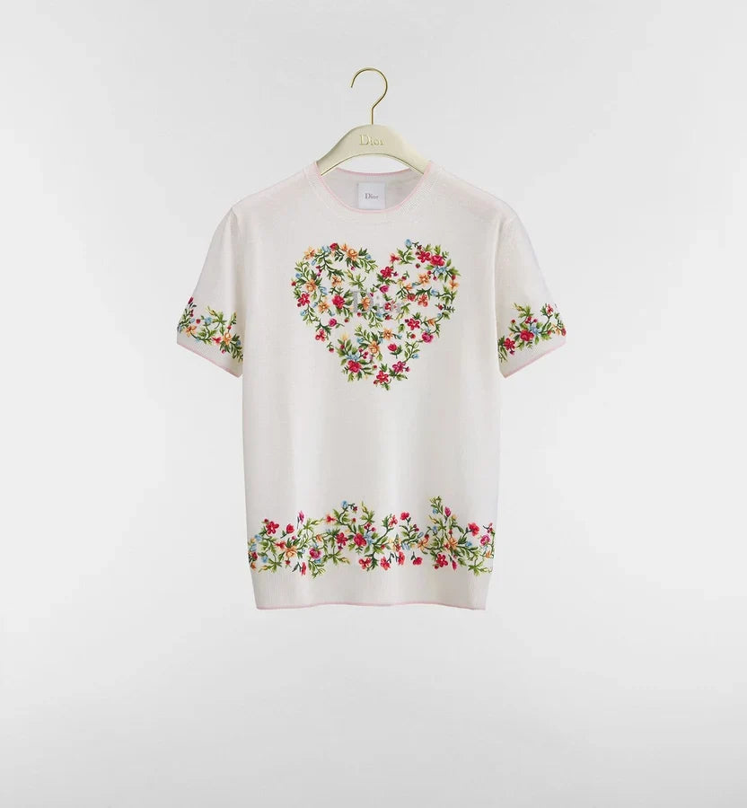 Dior Dioramour Short-Sleeved Embroidered Sweater