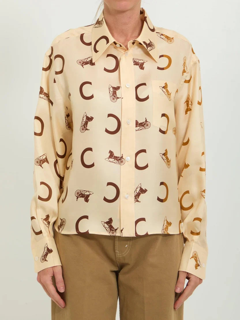 Celine Loose Shirt in Silk Twill with C & Sulky Print
