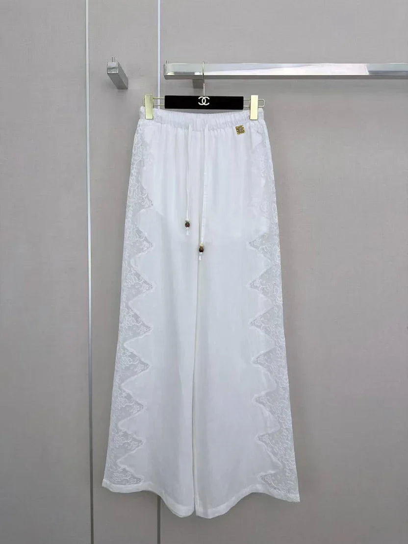 Chanel white embroidered linen pants set