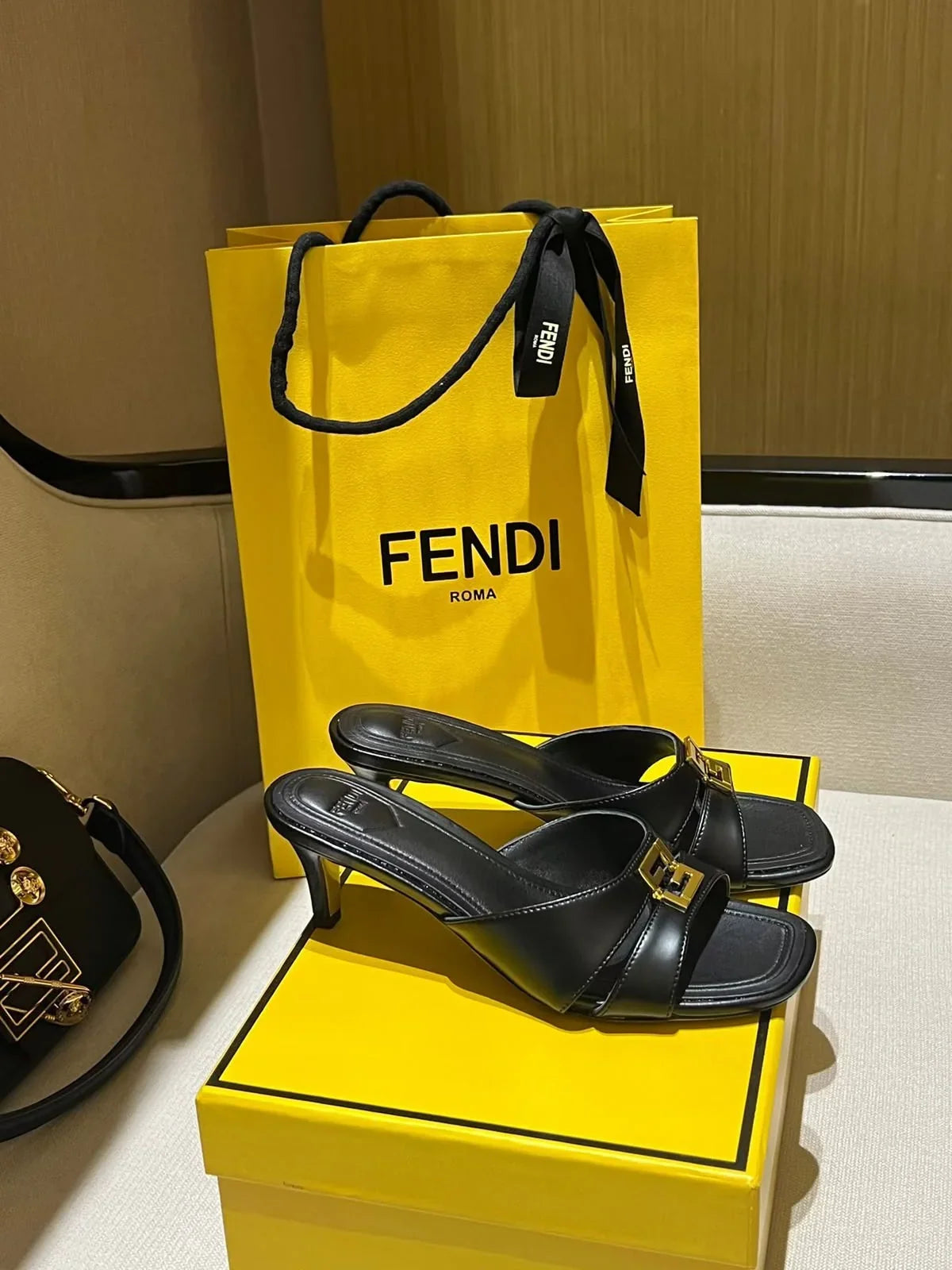 Fendi Metallic Ffold Slip-On Sandals