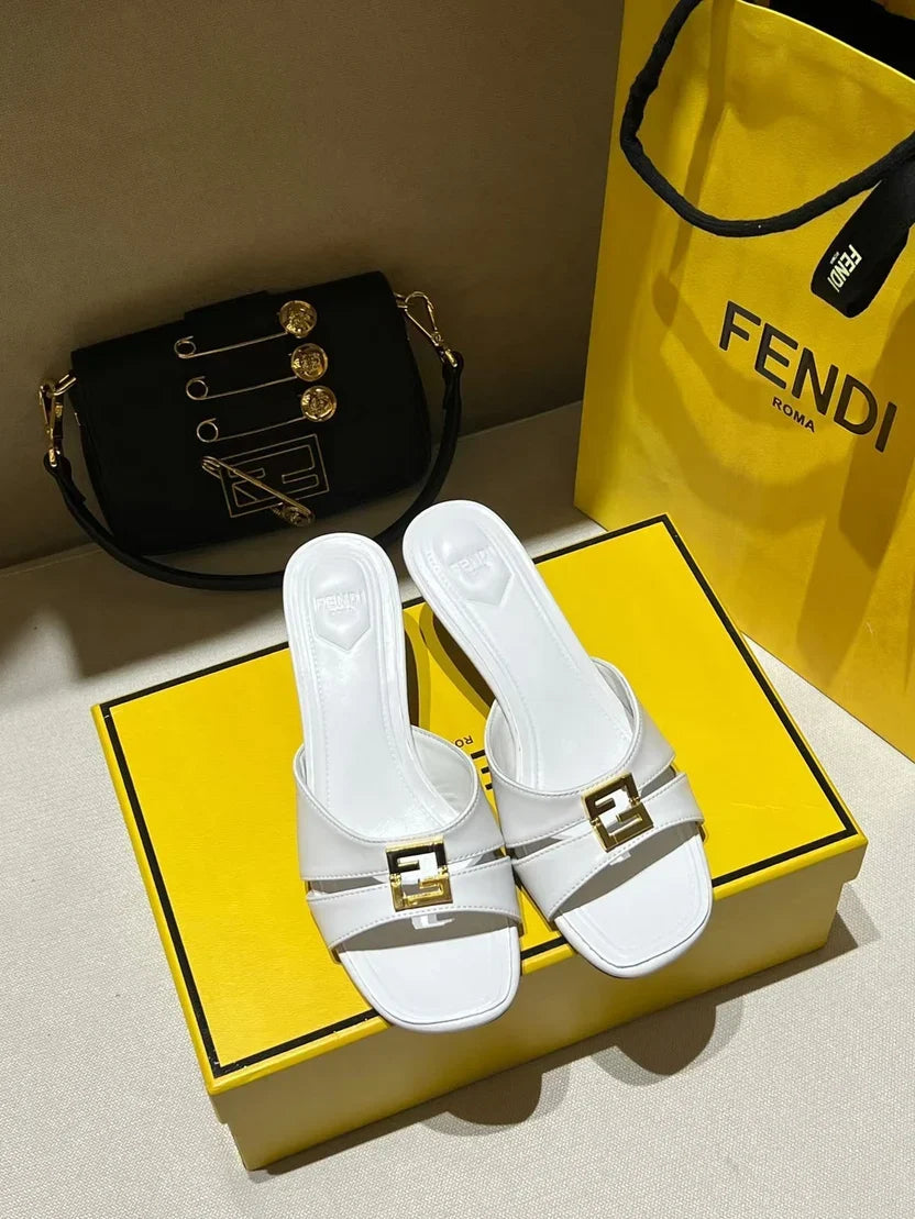 Fendi Metallic Ffold Slip-On Sandals