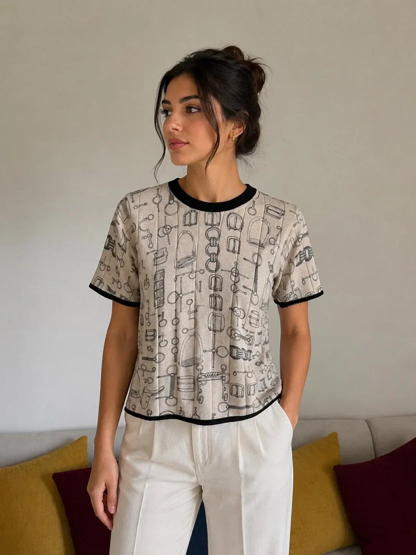 Hermes Cahier du Colporteur Short-Sleeve Sweater