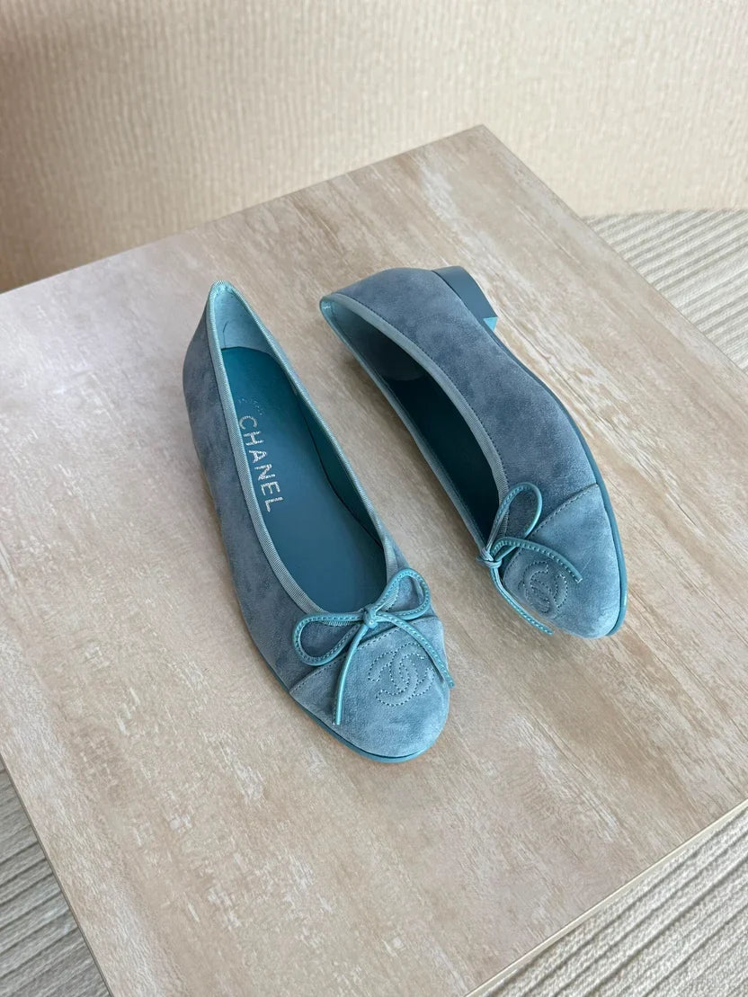 Chanel Suede Calfskin Cap Toe CC Ballerina Flats