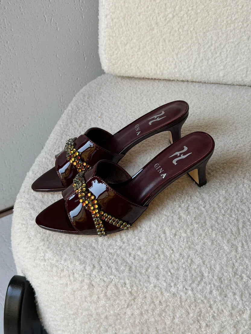 Gina Celine Mules in Chestnut Patent
