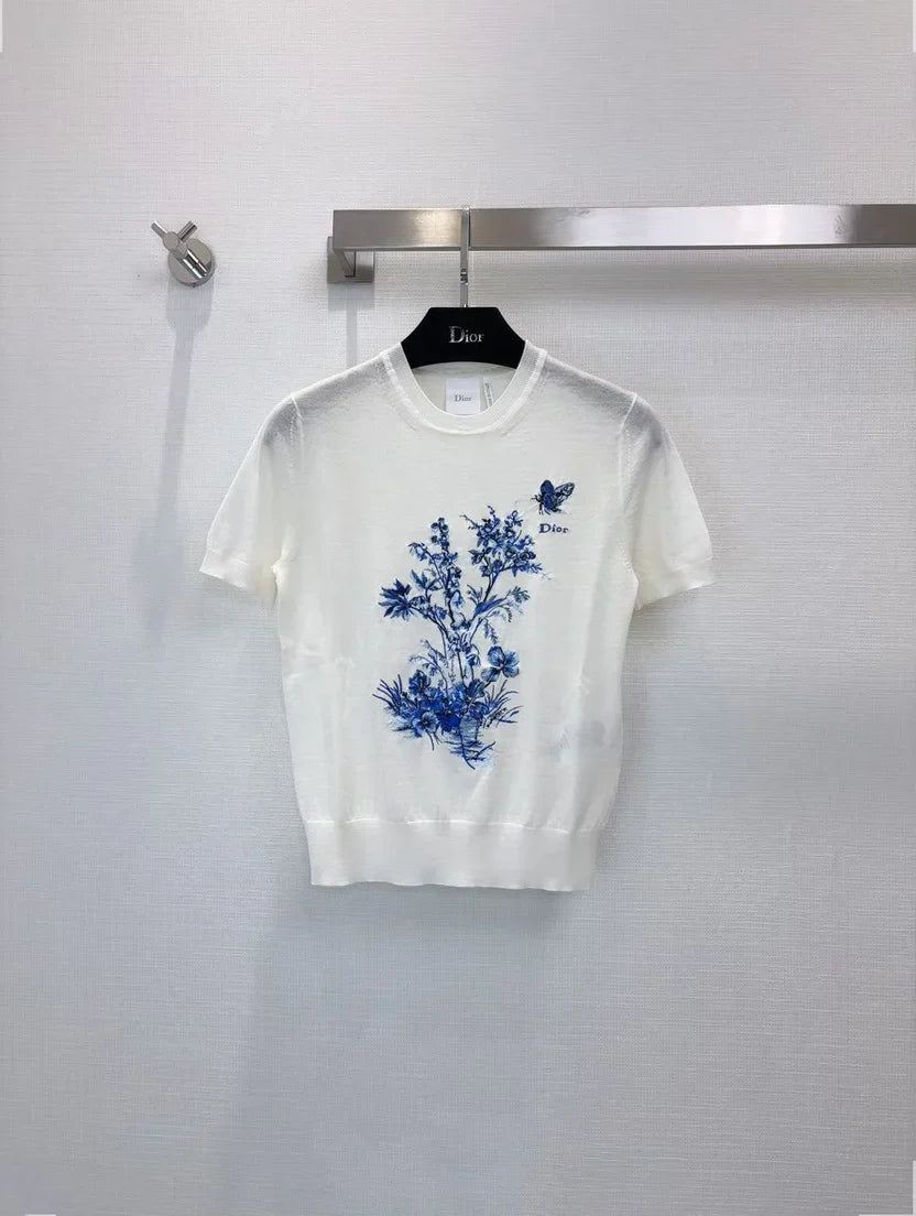 Dior Short-Sleeved Embroidered Sweater
