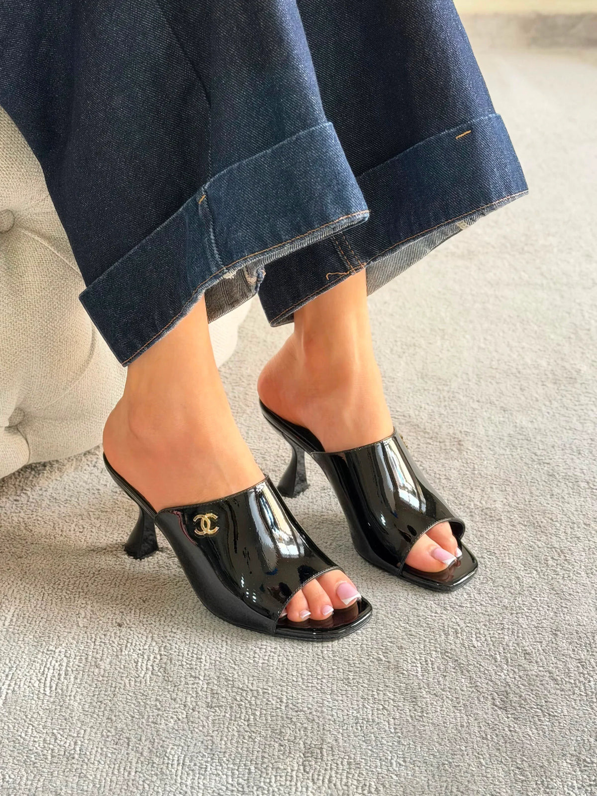 Chanel Patent Calfskin Heeled Mules