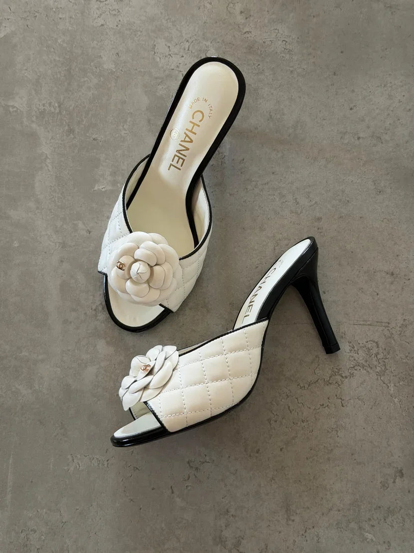 Chanel Camellia Quilted Lambskin Mule Sandals