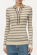Chanel Ecru and Black Cashmere and Silk Striped Pullover