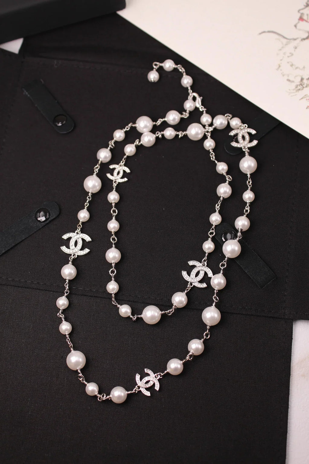 Chanel Crystal CC Star & Tear-Drop Charm Necklace & Earrings Set