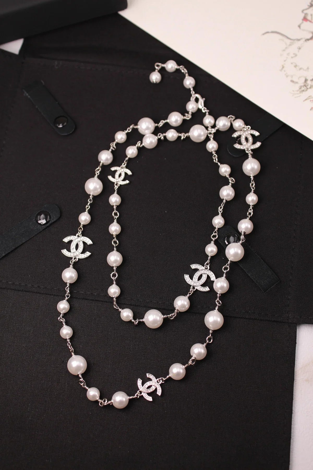 Chanel Crystal CC Star & Tear-Drop Charm Necklace & Earrings Set