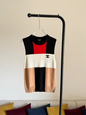 Chanel Cashmere and Wool Colorblock Knit Top