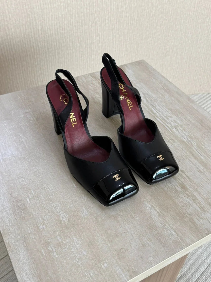 Chanel Square-Toe Block-Heel Slingbacks