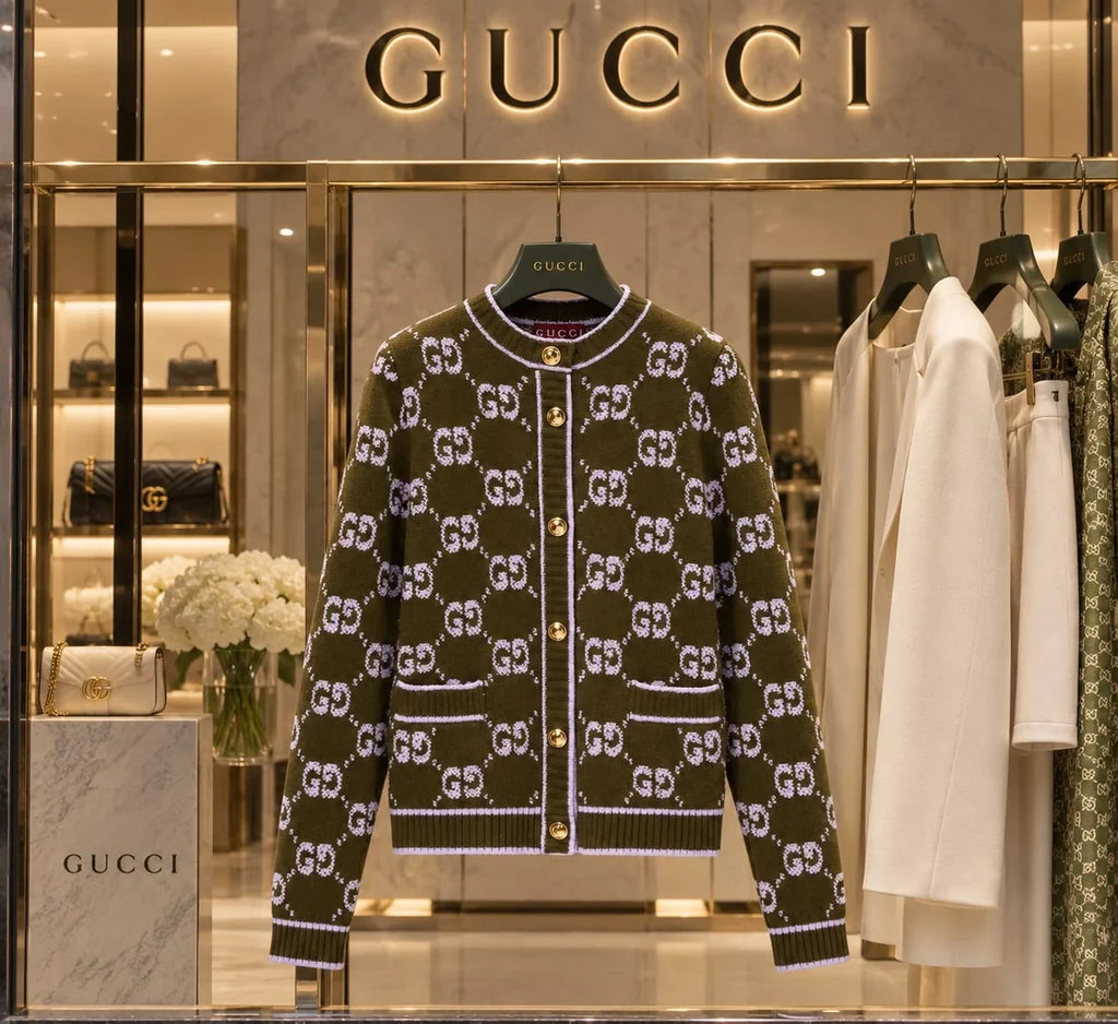 Gucci GG Jacquard Boucle Wool Cardigan