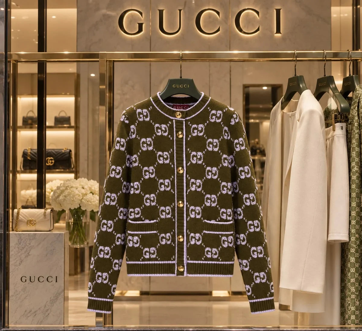 Gucci GG Jacquard Boucle Wool Cardigan