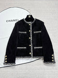 Chanel Black Corduroy Tweed-Trim Jacket