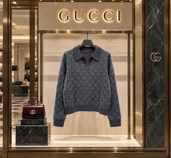 Gucci GG Jacquard Long-Sleeve Polo Sweater