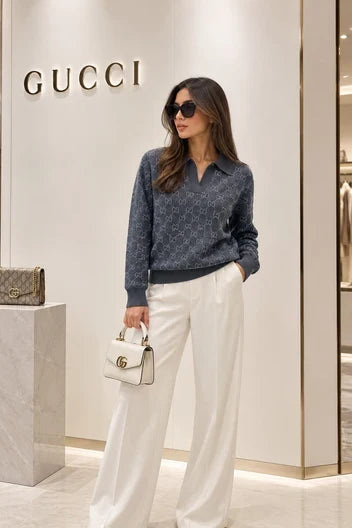 Gucci GG Jacquard Long-Sleeve Polo Sweater